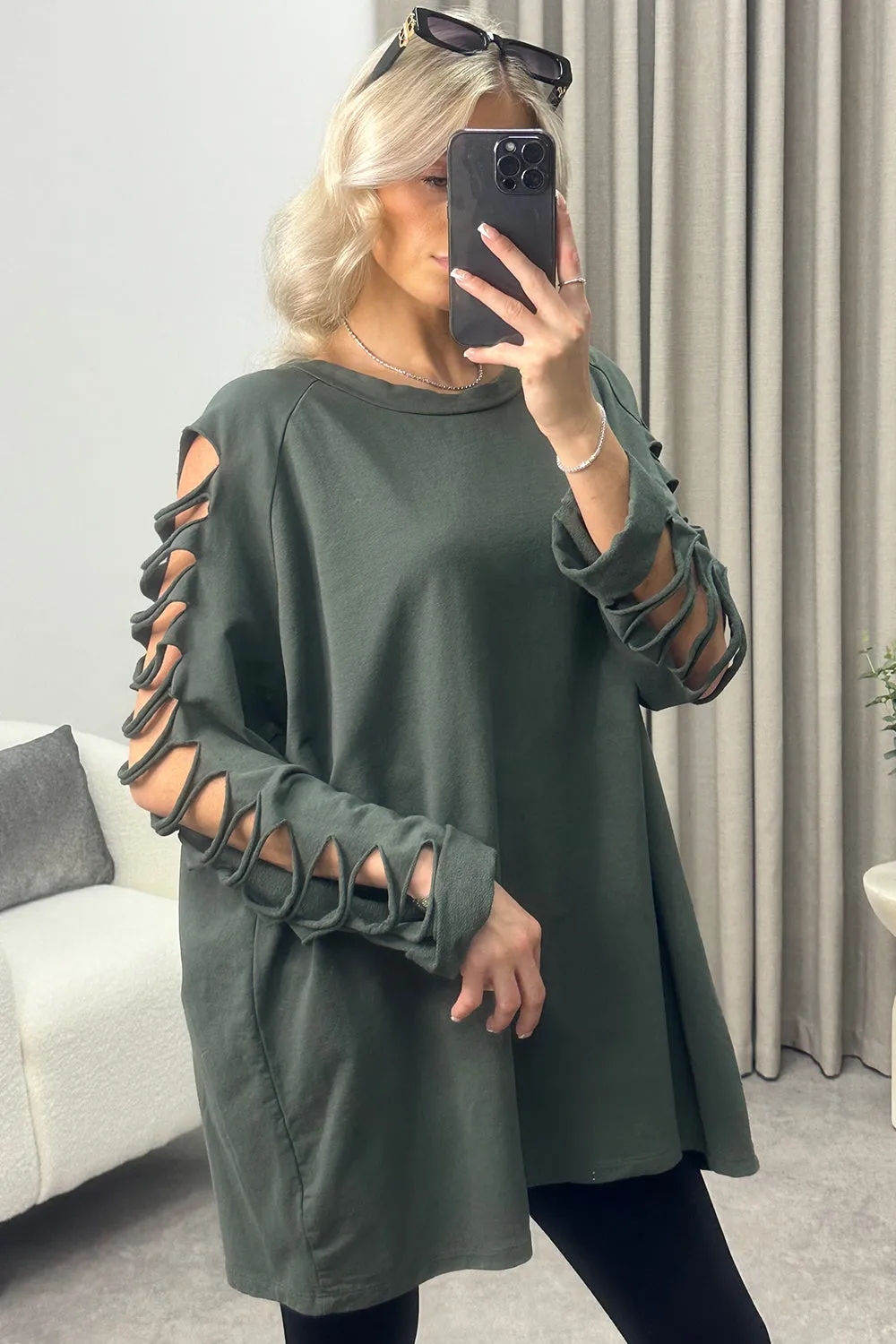 Lisa Khaki Slash Sleeve Oversized Jumper Dress