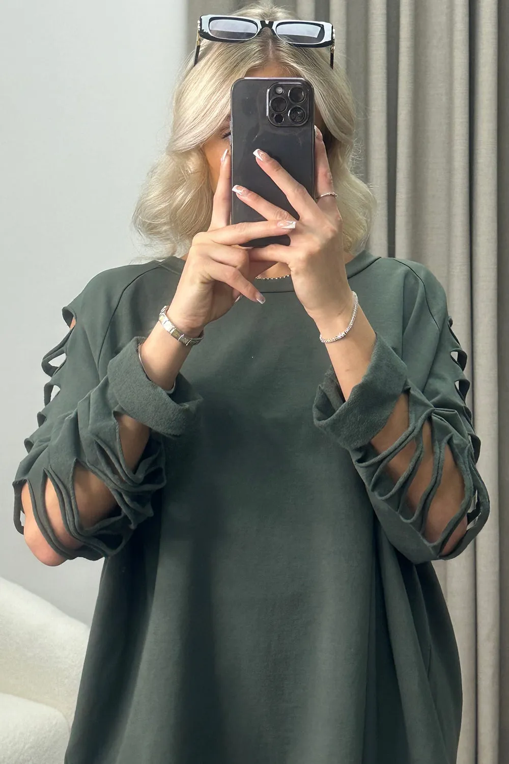 Lisa Khaki Slash Sleeve Oversized Jumper Dress