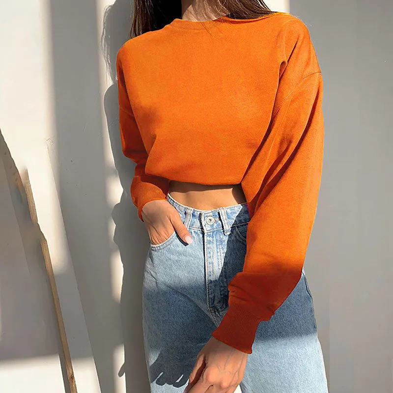 Long Sleeve Mock Neck Modern Cropped Sweatshirt - Hot Pink