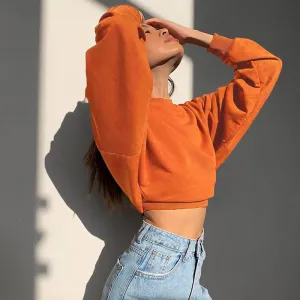 Long Sleeve Mock Neck Modern Cropped Sweatshirt - Hot Pink