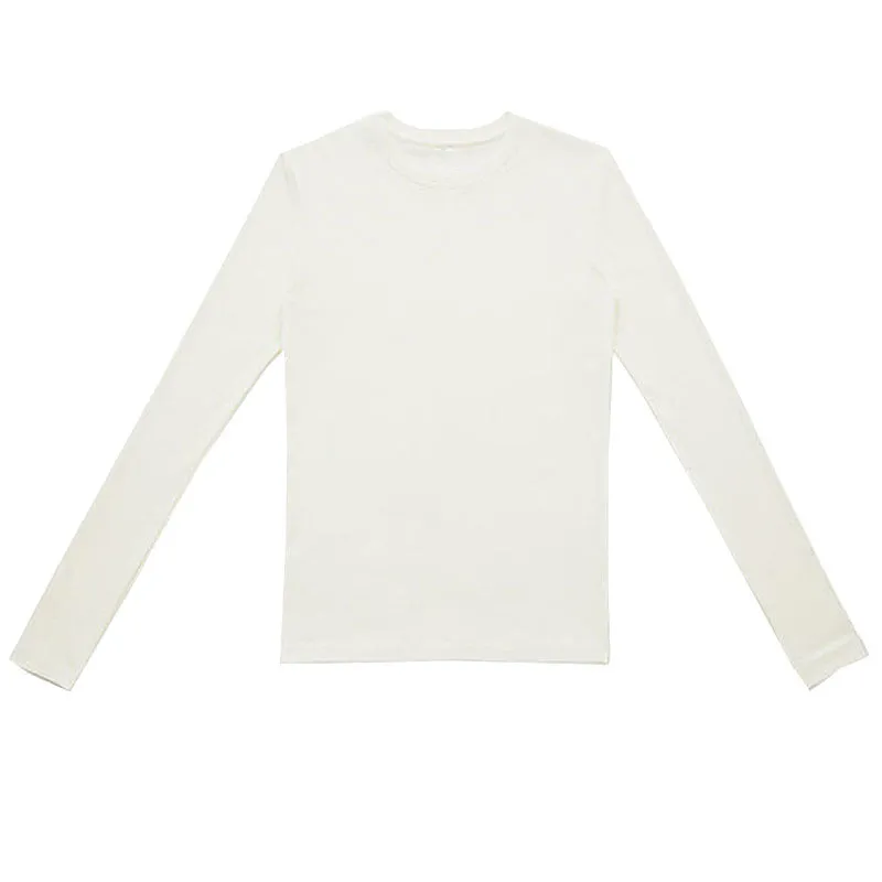 Long Sleeve Round Neck T shirt Fall Women Clothing Bamboo Fiber Blended High Elastic Slim Fitting Basic T shirt Bottoming Shirt