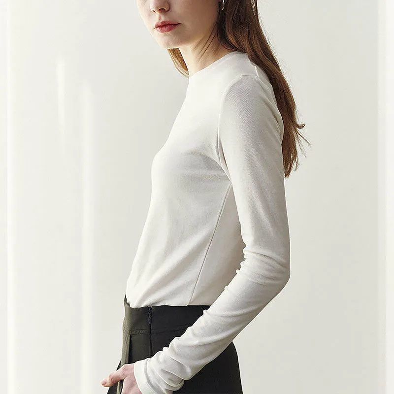 Long Sleeve Round Neck T shirt Fall Women Clothing Bamboo Fiber Blended High Elastic Slim Fitting Basic T shirt Bottoming Shirt