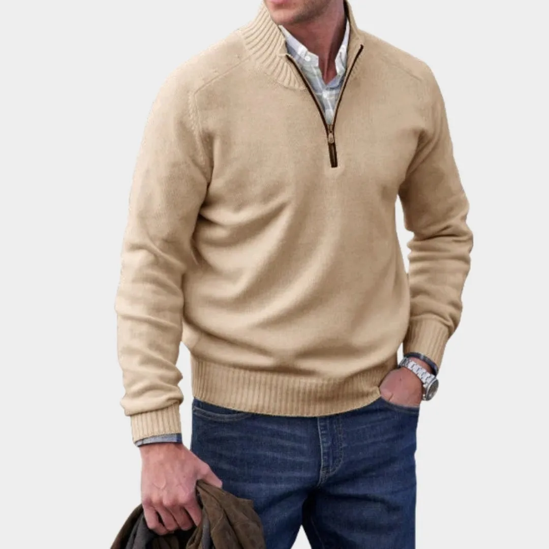 Men's Cashmere Zipper Sweater  Fleece Thick Half-Zip Turtleneck, Purple/White/Blue/and More