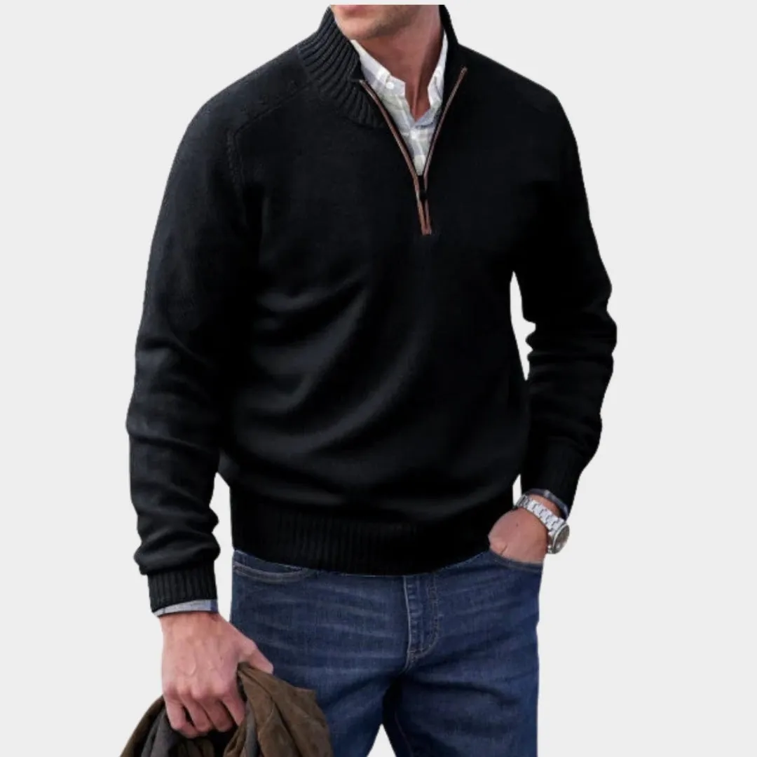 Men's Cashmere Zipper Sweater  Fleece Thick Half-Zip Turtleneck, Purple/White/Blue/and More