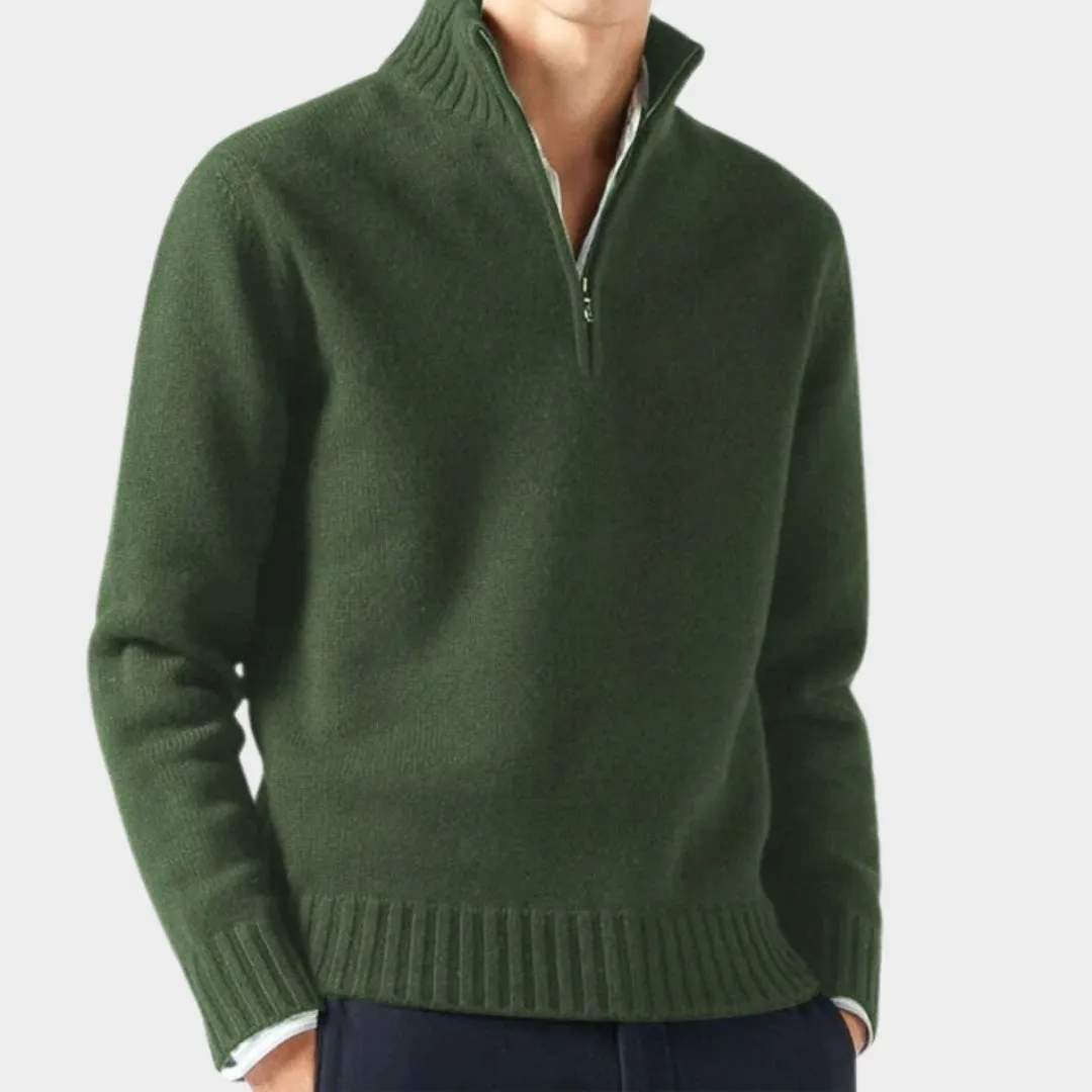 Men's Cashmere Zipper Sweater  Fleece Thick Half-Zip Turtleneck, Purple/White/Blue/and More
