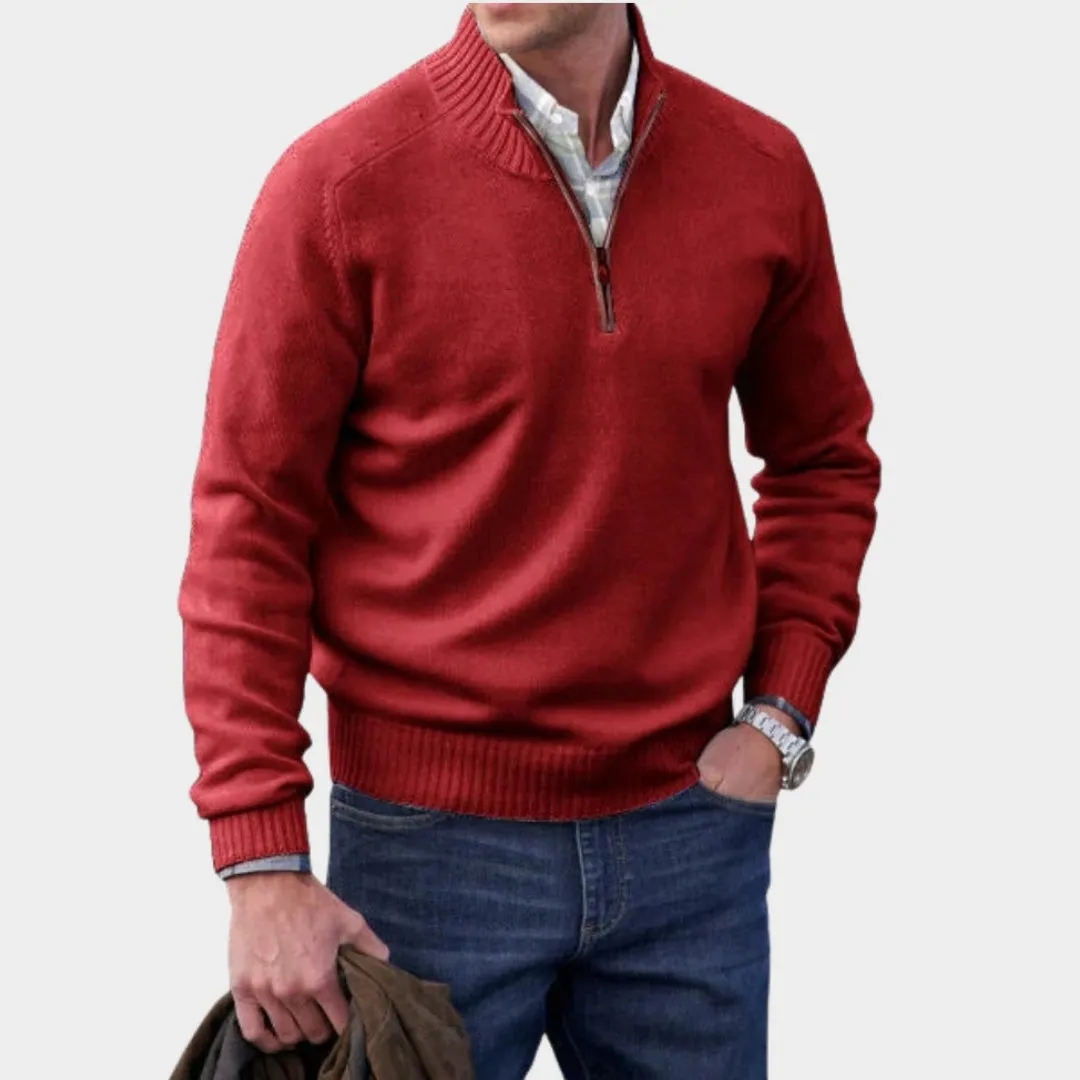 Men's Cashmere Zipper Sweater  Fleece Thick Half-Zip Turtleneck, Purple/White/Blue/and More