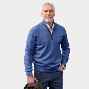 Men's Cashmere Zipper Sweater  Fleece Thick Half-Zip Turtleneck, Purple/White/Blue/and More