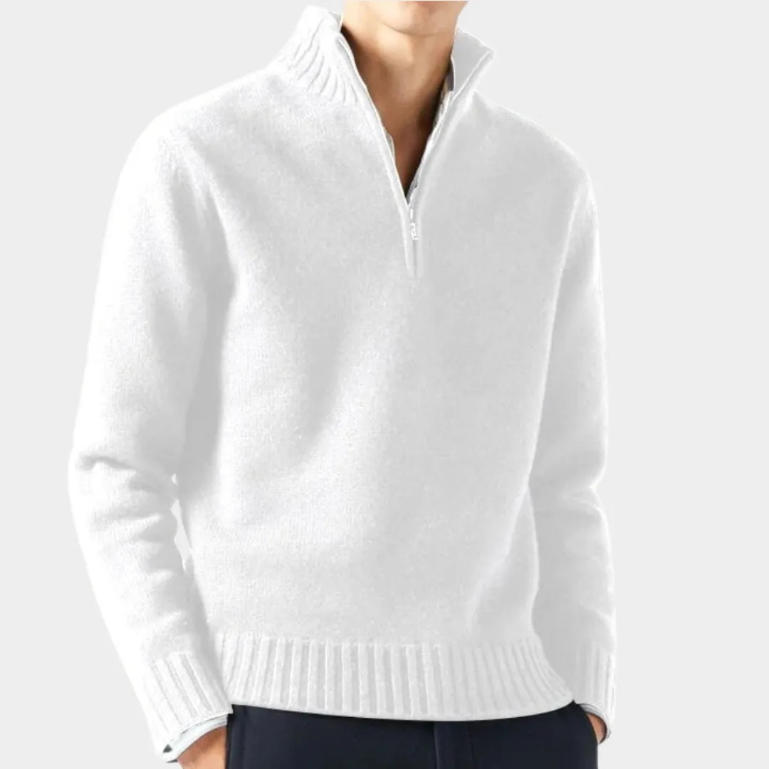 Men's Cashmere Zipper Sweater  Fleece Thick Half-Zip Turtleneck, Purple/White/Blue/and More