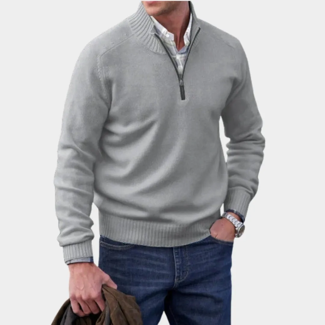 Men's Cashmere Zipper Sweater  Fleece Thick Half-Zip Turtleneck, Purple/White/Blue/and More