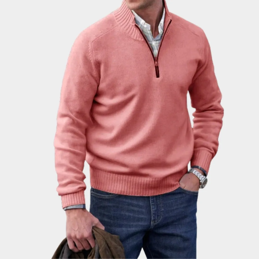 Men's Cashmere Zipper Sweater  Fleece Thick Half-Zip Turtleneck, Purple/White/Blue/and More