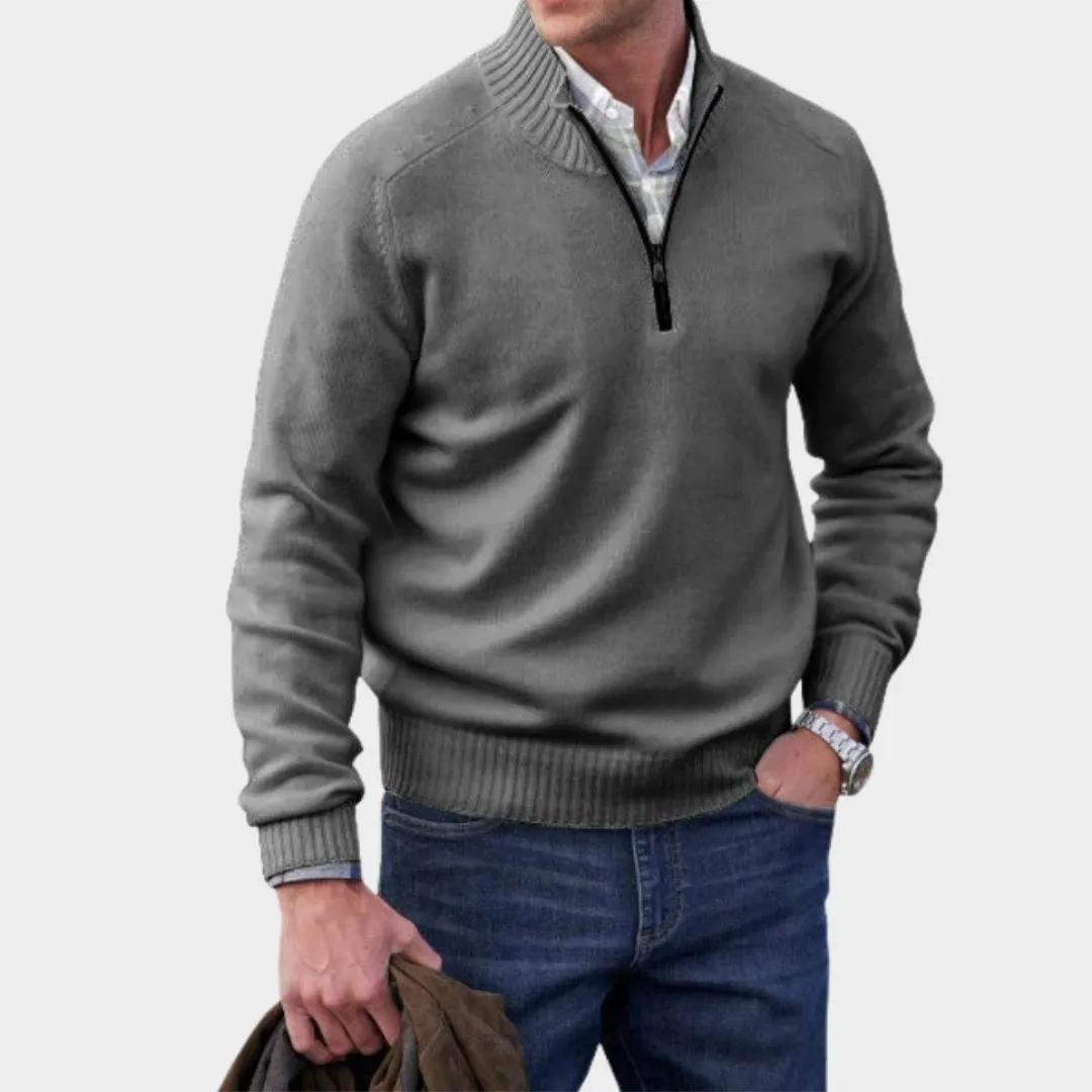 Men's Cashmere Zipper Sweater  Fleece Thick Half-Zip Turtleneck, Purple/White/Blue/and More