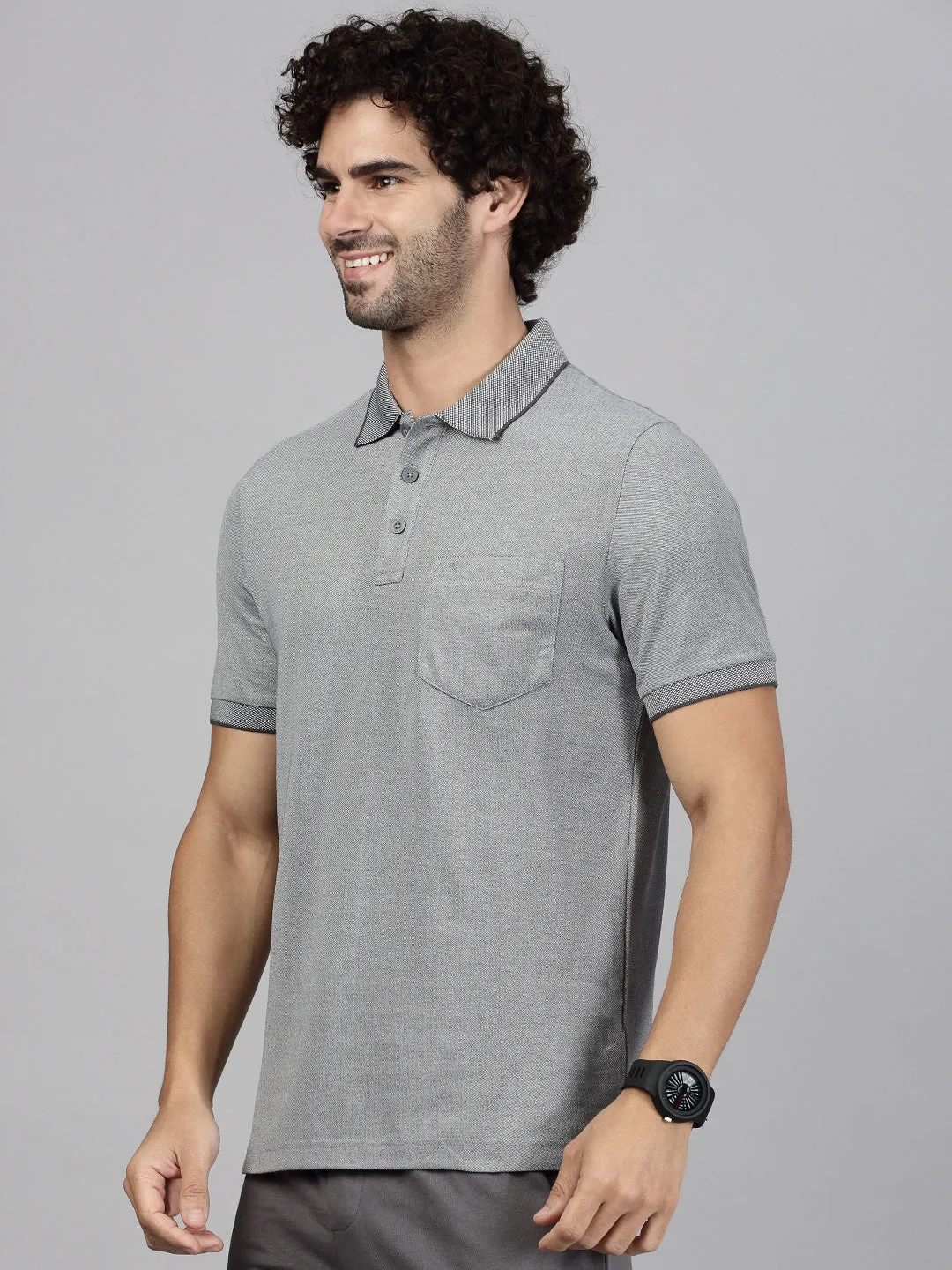 Mens Expert Polo Tshirt with Pocket Heather Grey EP36