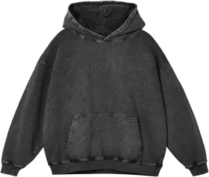 Mens Hoodies Pullover Vintage Hooded Sweatshirt Washed Hoodie Oversized Heavyweight Streetwear Cotton Sweatshirt with Pockets(Dark Grey,2XL)