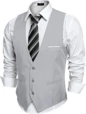 Men's Light Grey Sleeveless Formal Slim Fit Suit Vest