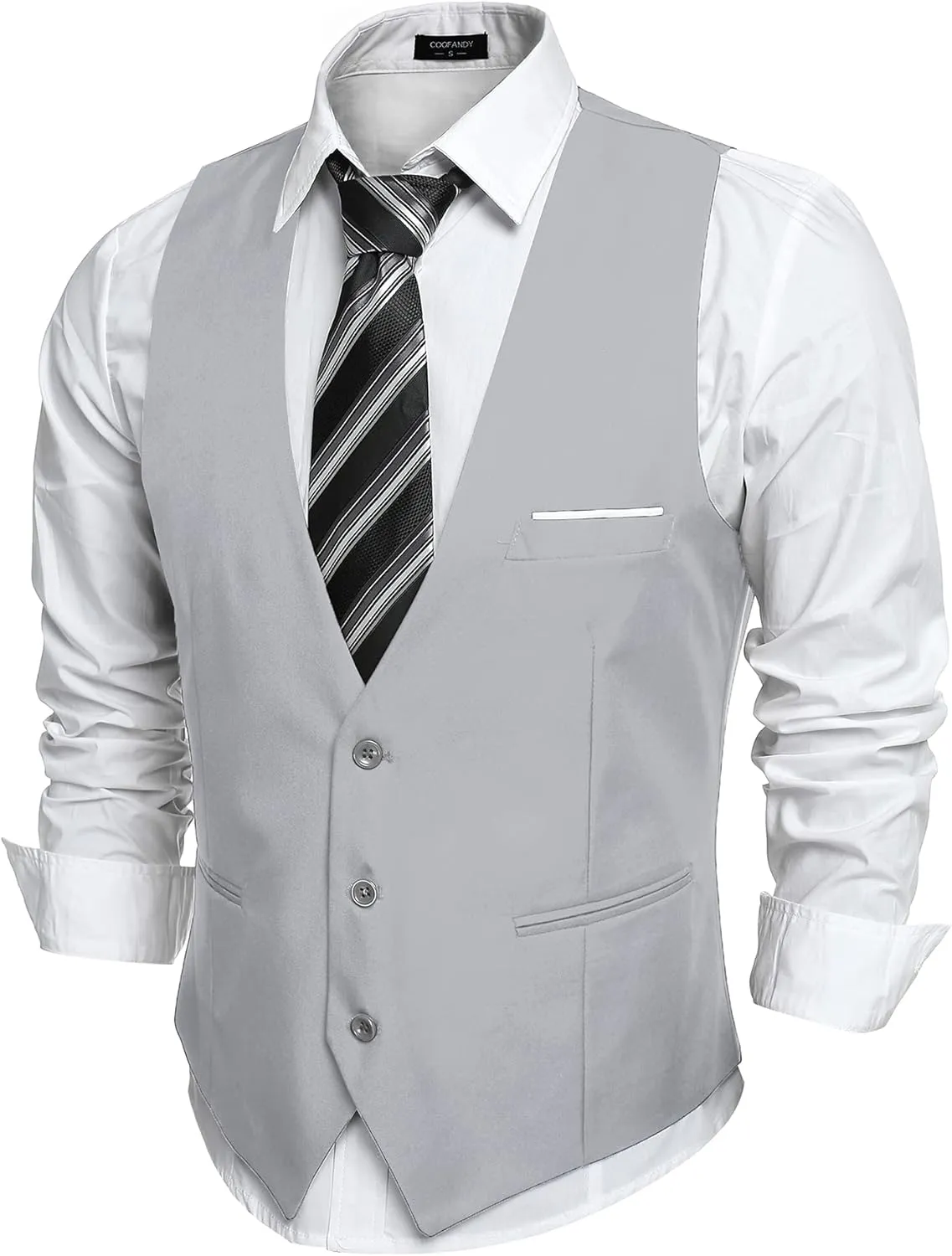 Men's Light Grey Sleeveless Formal Slim Fit Suit Vest