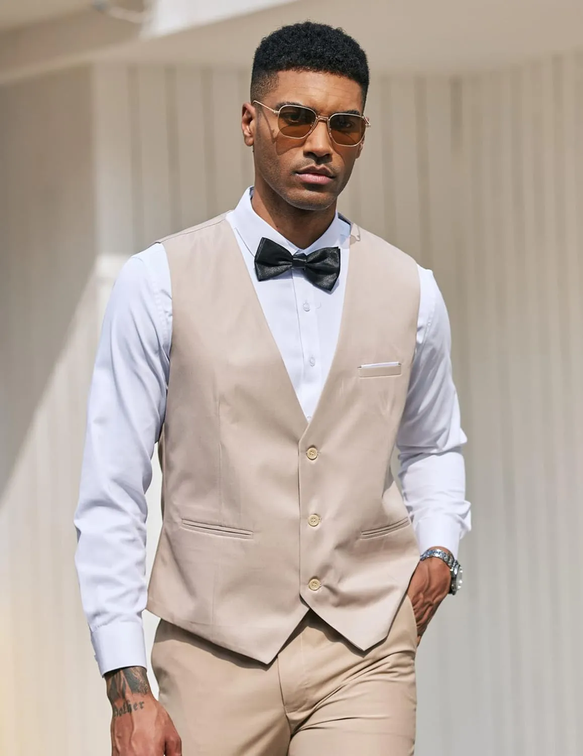 Men's Light Grey Sleeveless Formal Slim Fit Suit Vest