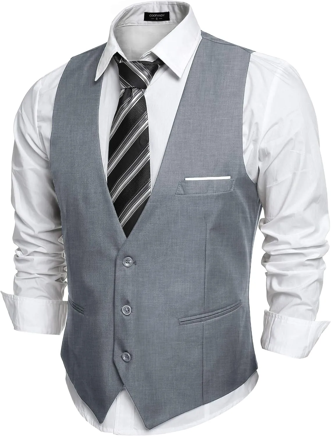Men's Light Grey Sleeveless Formal Slim Fit Suit Vest