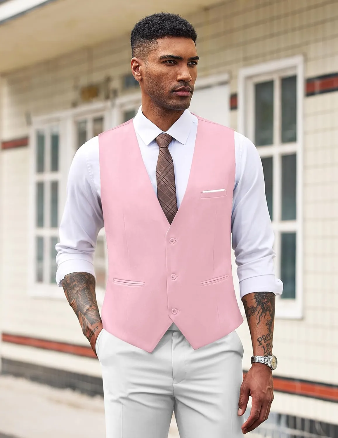Men's Light Grey Sleeveless Formal Slim Fit Suit Vest