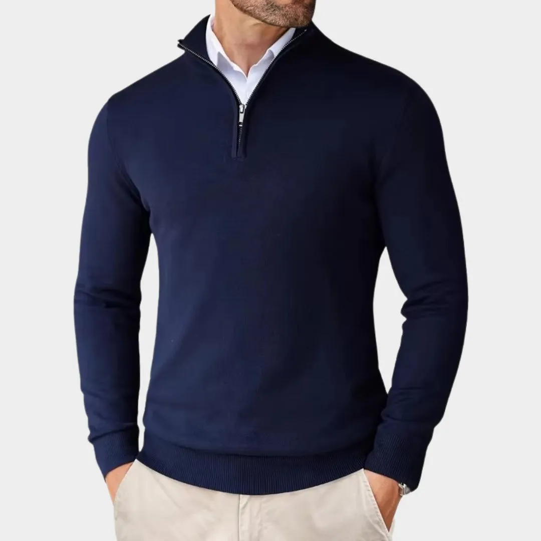 Men's Quarter Zip Sweater  Lightweight Slim Fit Knit Pullover, Half Turtleneck Stand-Up Collar (Beige, Black, Navy Blue)