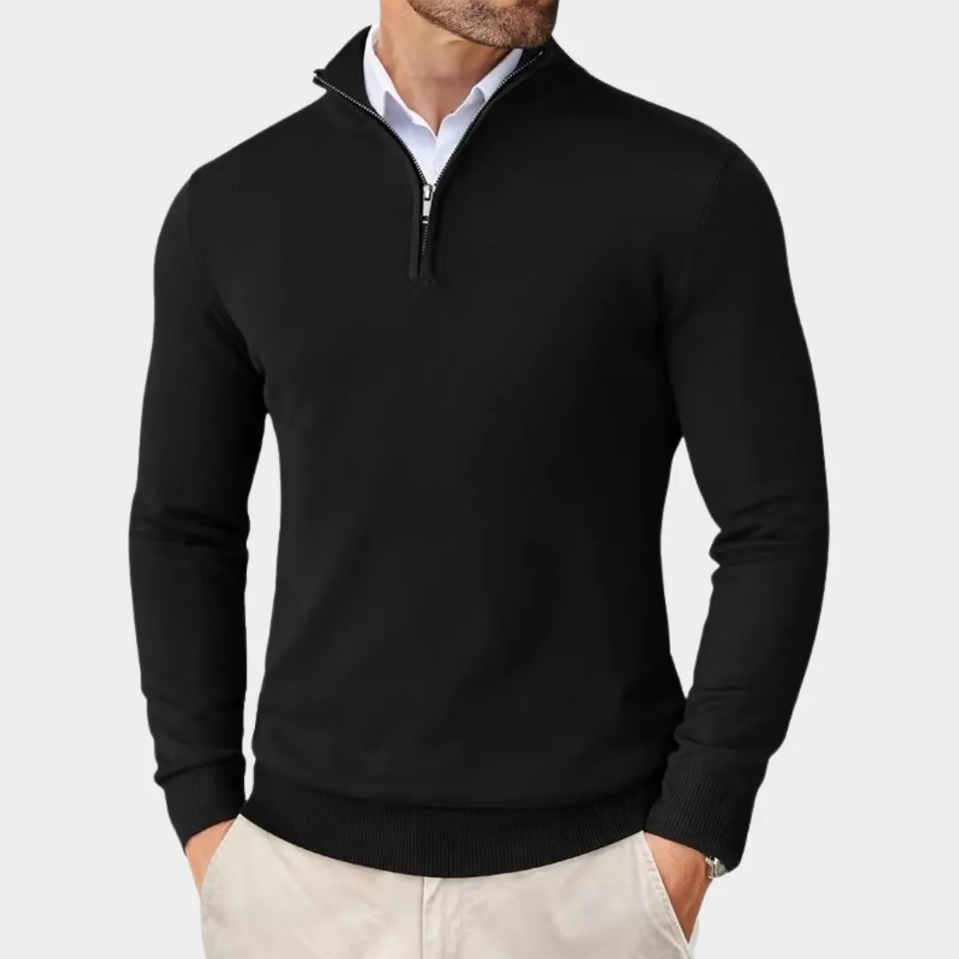 Men's Quarter Zip Sweater  Lightweight Slim Fit Knit Pullover, Half Turtleneck Stand-Up Collar (Beige, Black, Navy Blue)