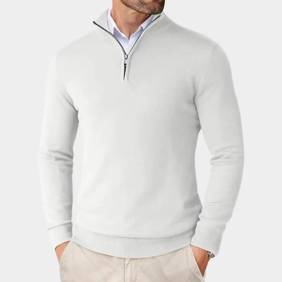 Men's Quarter Zip Sweater  Lightweight Slim Fit Knit Pullover, Half Turtleneck Stand-Up Collar (Beige, Black, Navy Blue)