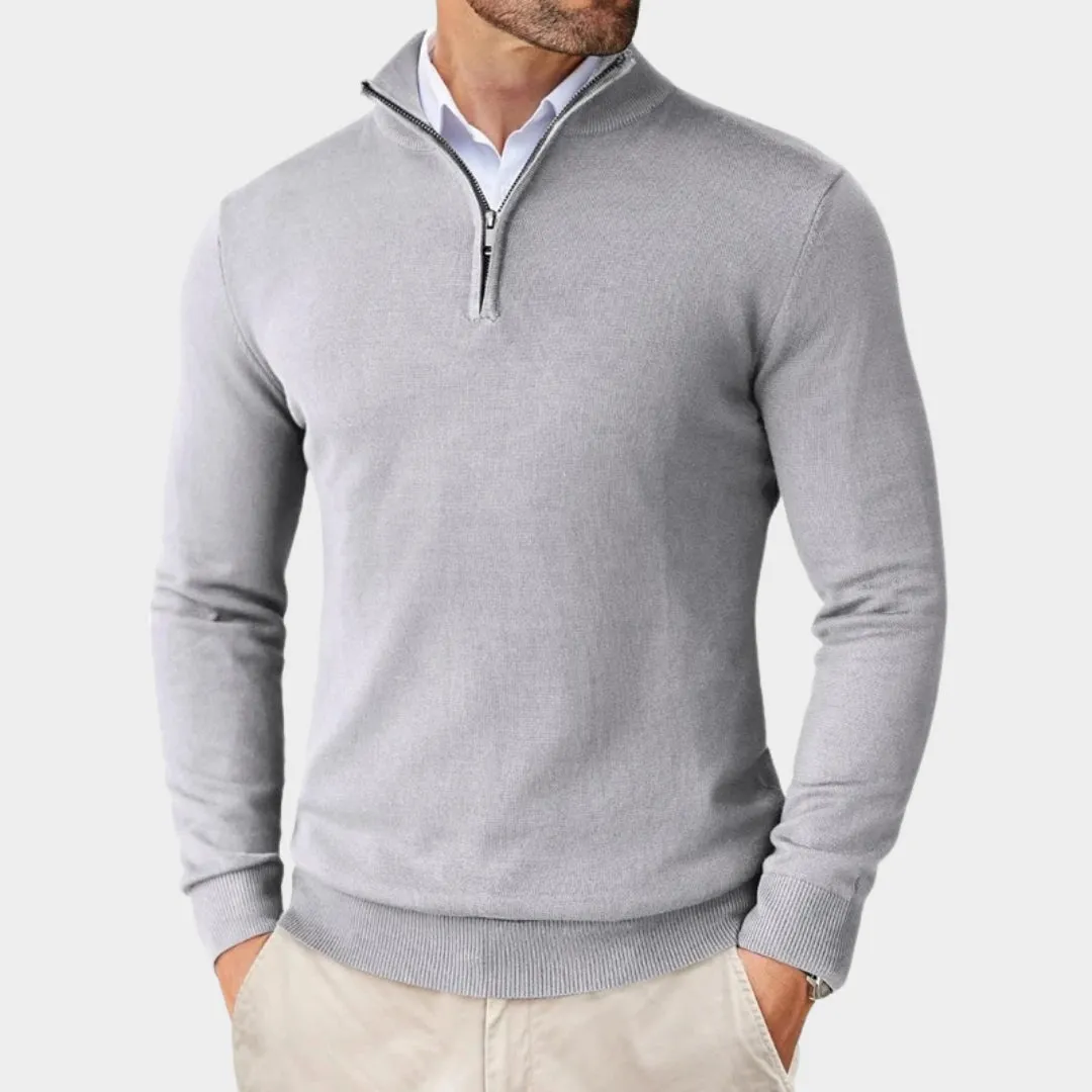 Men's Quarter Zip Sweater  Lightweight Slim Fit Knit Pullover, Half Turtleneck Stand-Up Collar (Beige, Black, Navy Blue)