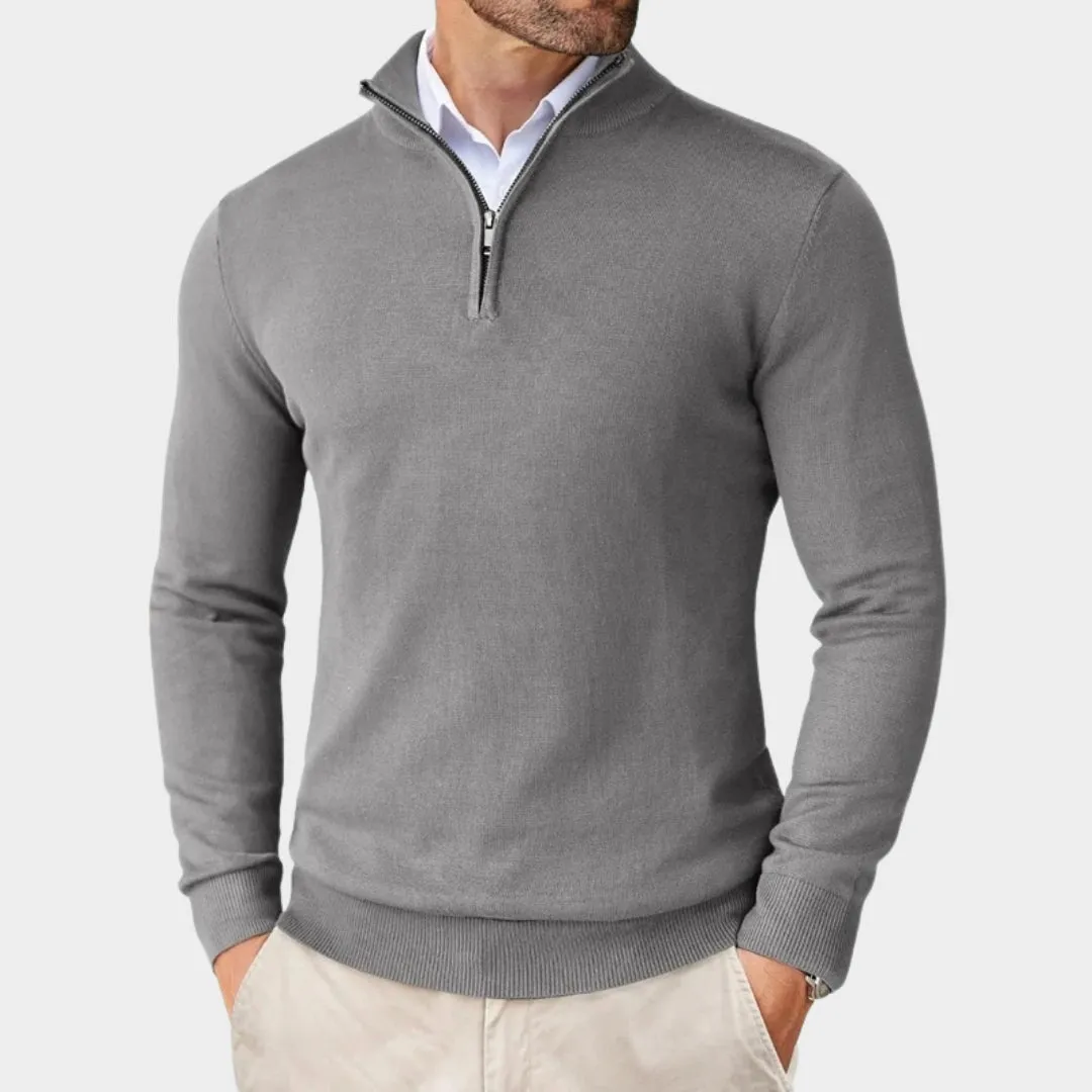 Men's Quarter Zip Sweater  Lightweight Slim Fit Knit Pullover, Half Turtleneck Stand-Up Collar (Beige, Black, Navy Blue)