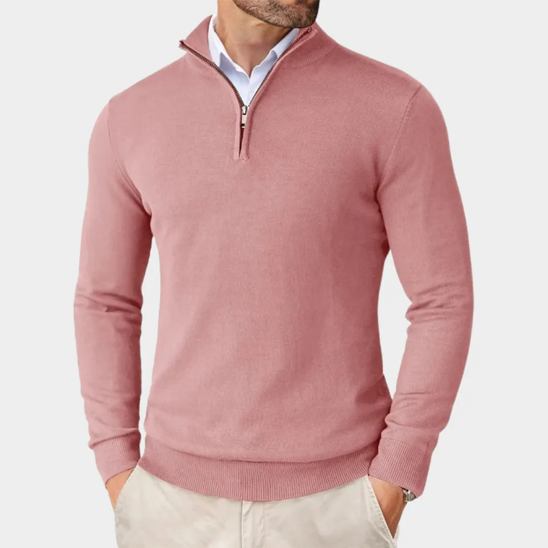 Men's Quarter Zip Sweater  Lightweight Slim Fit Knit Pullover, Half Turtleneck Stand-Up Collar (Beige, Black, Navy Blue)