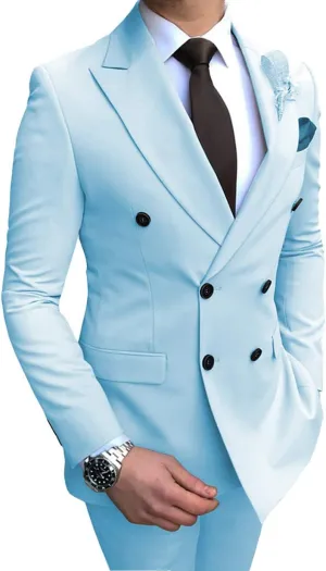 Men's Slim Fit 2 Pieces Suit Groom Tuxedos Double-Breasted Blazer Formal Business Suits