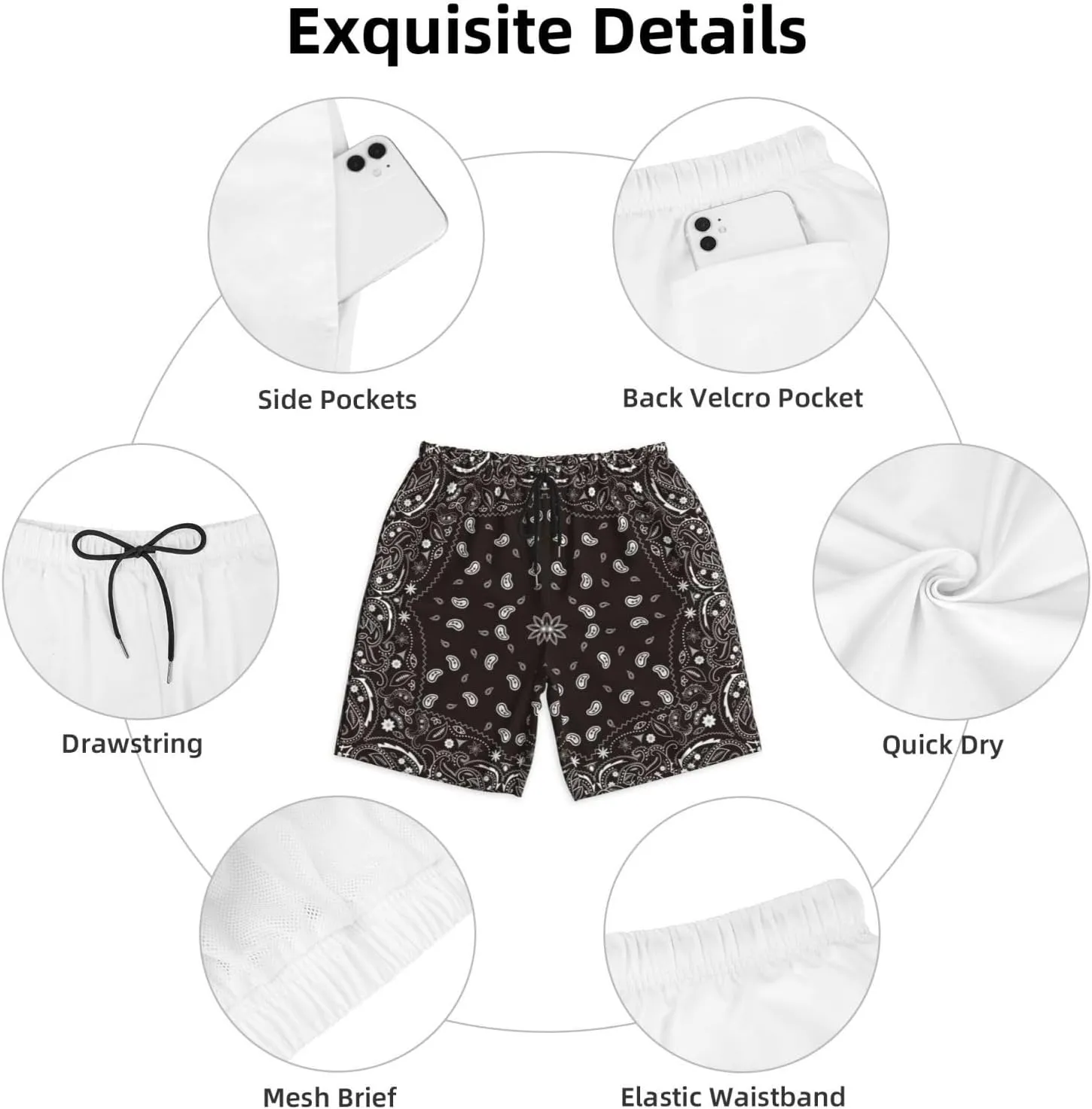 Mens Swim Trunks with Mesh Lining,Quick Dry Swimsuit Board Shorts Beach Pants Swimwear Bathing Suits