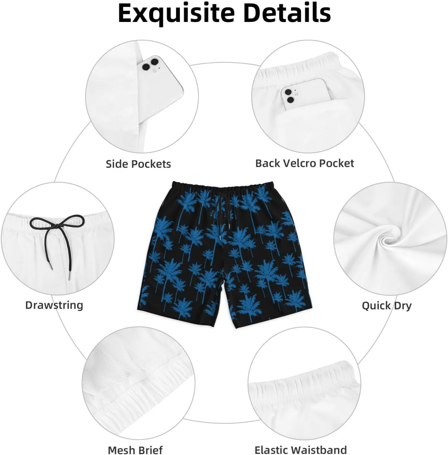 Mens Swim Trunks with Mesh Lining,Quick Dry Swimsuit Board Shorts Beach Pants Swimwear Bathing Suits