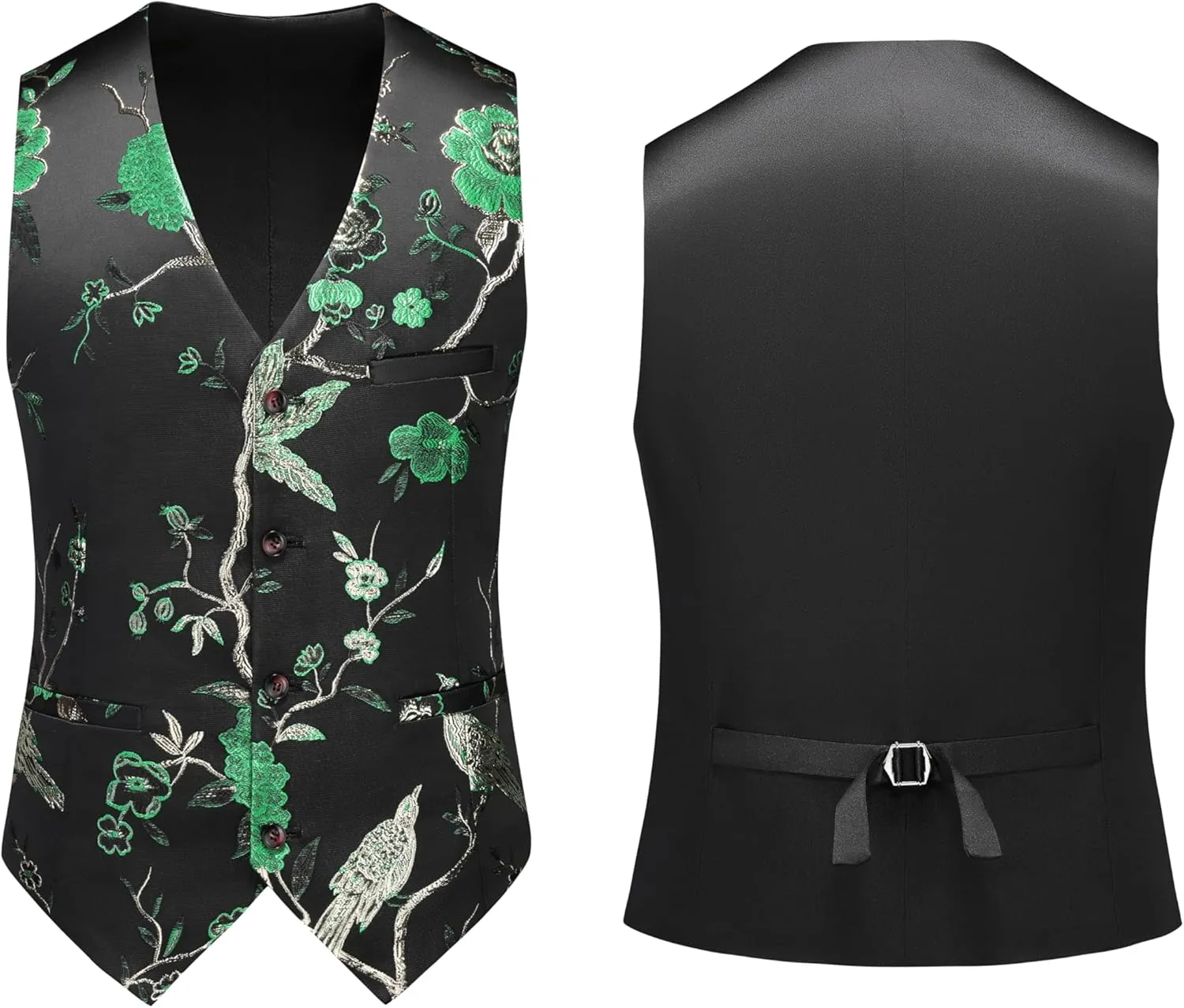MOGU Mens 3 Piece Suit Slim Fit Tuxedo Floral Print Jacket Vest Pants Set for Wedding Prom Dinner