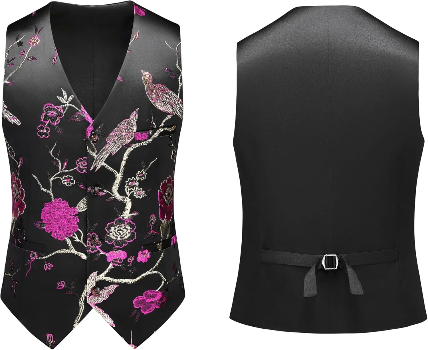 MOGU Mens 3 Piece Suit Slim Fit Tuxedo Floral Print Jacket Vest Pants Set for Wedding Prom Dinner
