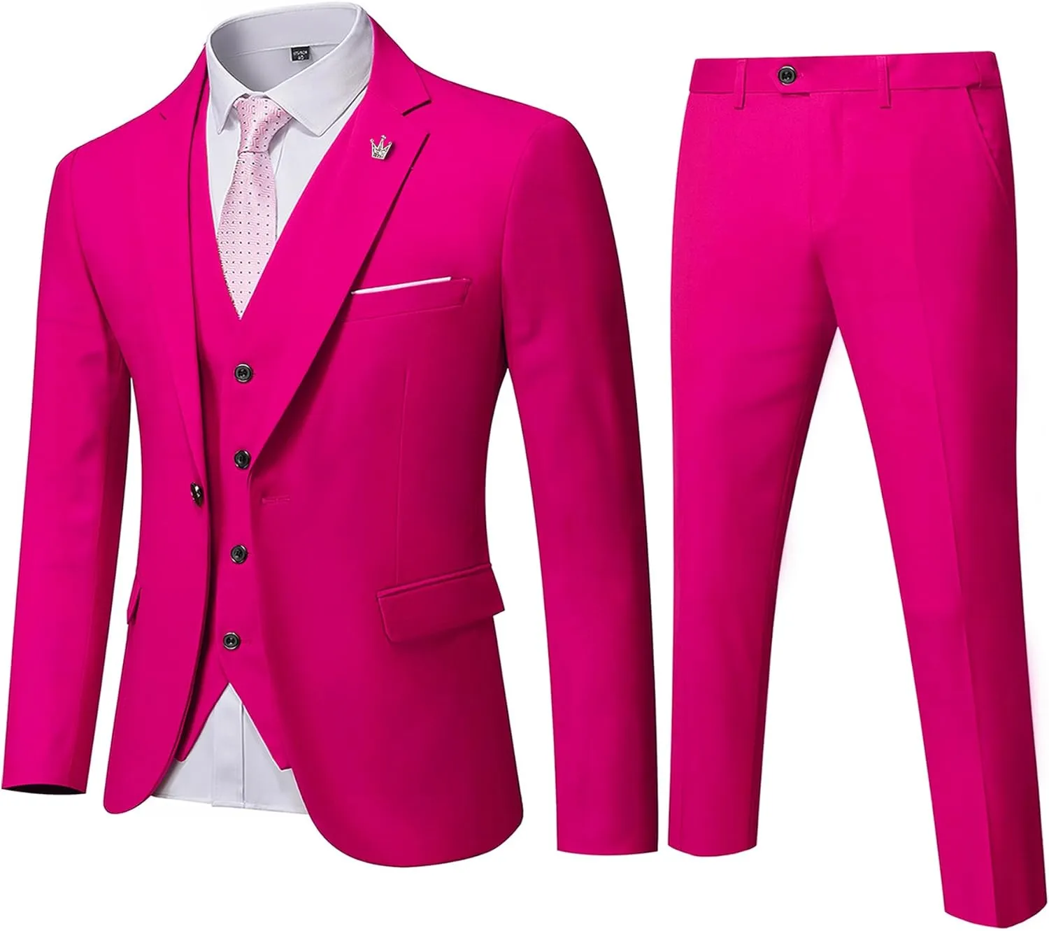 MY'S Men's 3 Piece Solid Suit Set, One Button Slim Fit Jacket Vest Pants with Tie