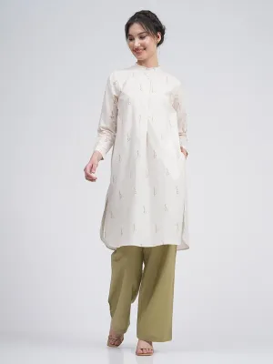 Organic Cotton Block Printed Pleated Tunic with Trousers Co-ord Set