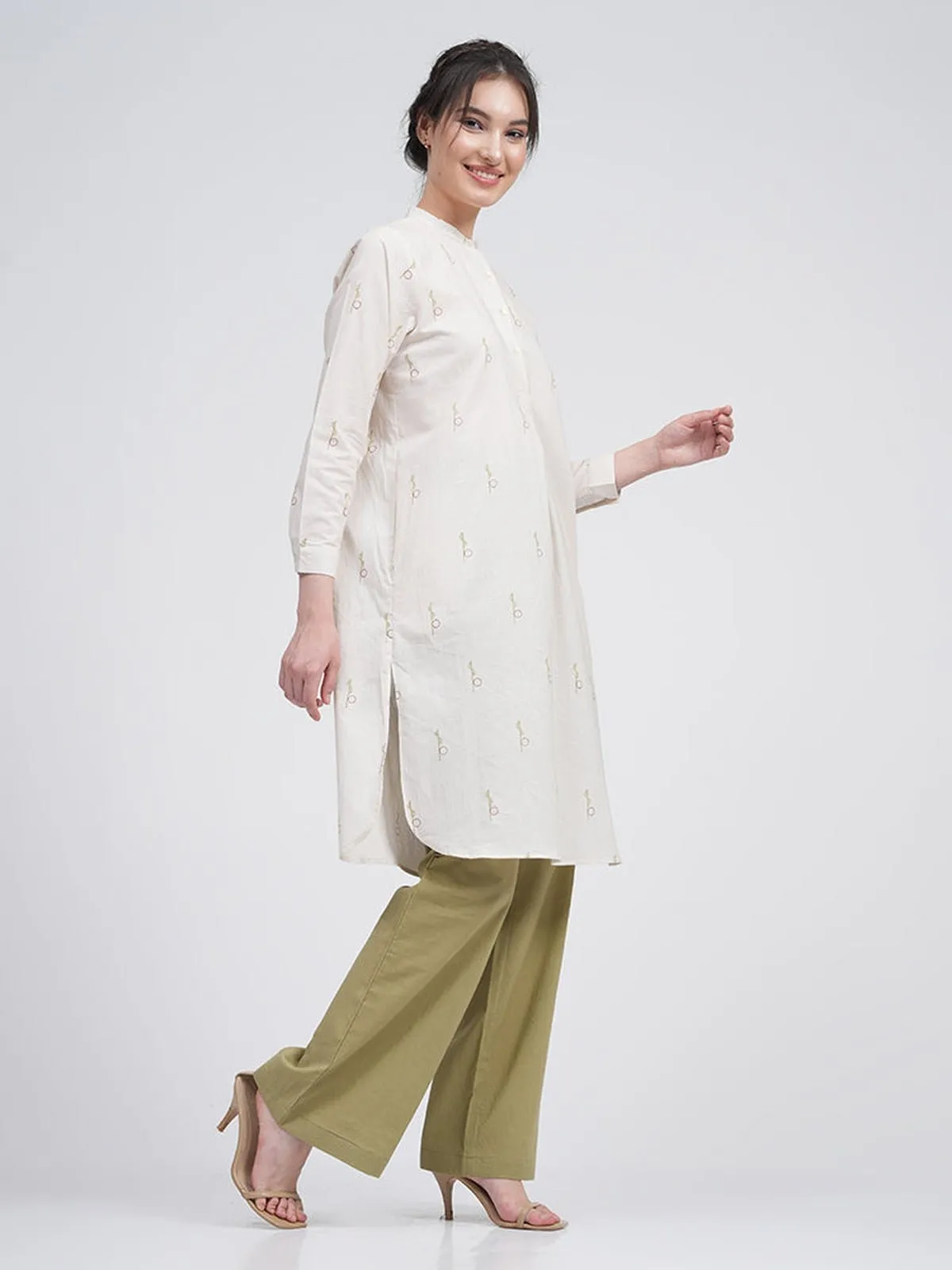 Organic Cotton Block Printed Pleated Tunic with Trousers Co-ord Set