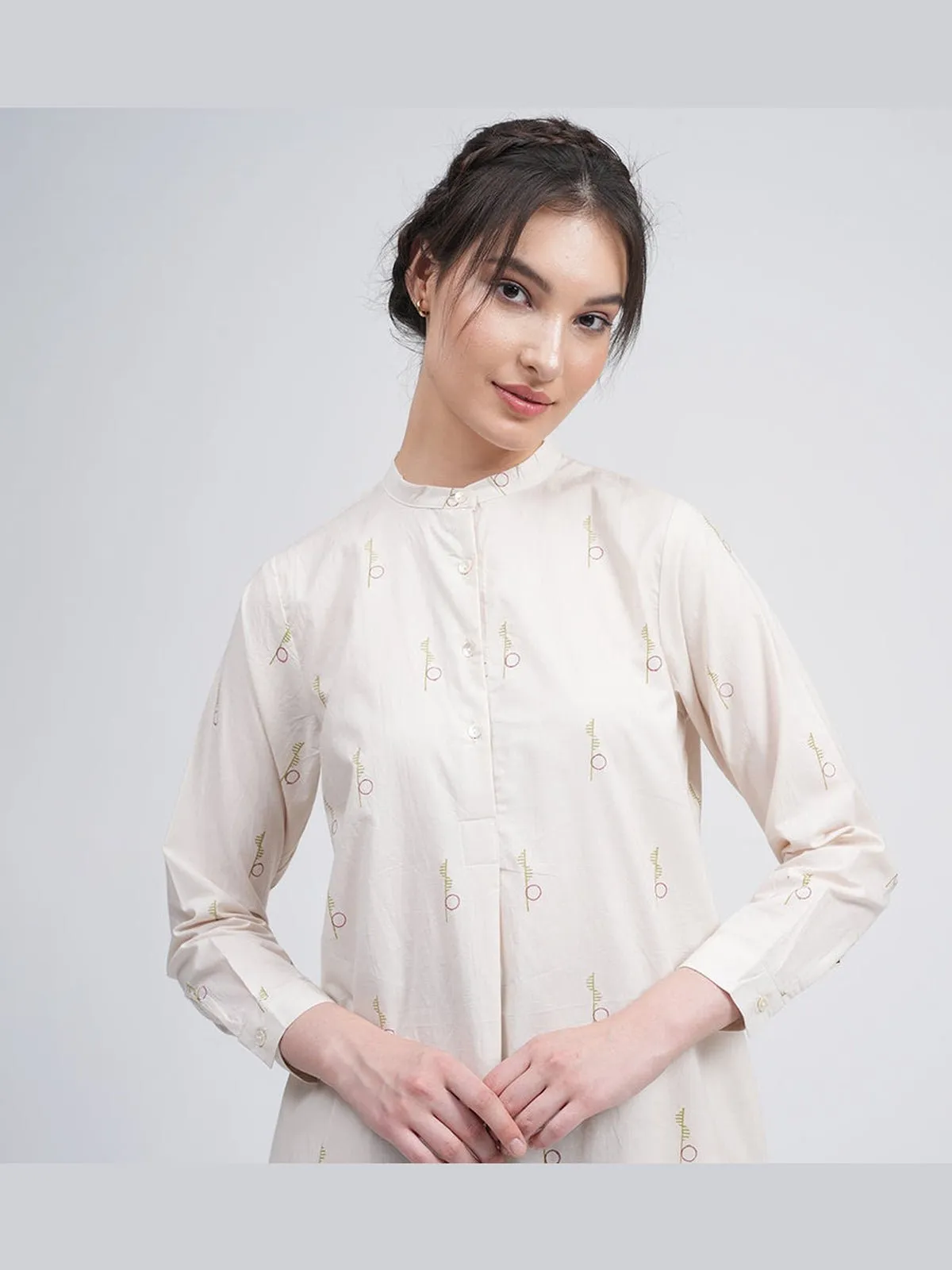 Organic Cotton Block Printed Pleated Tunic with Trousers Co-ord Set