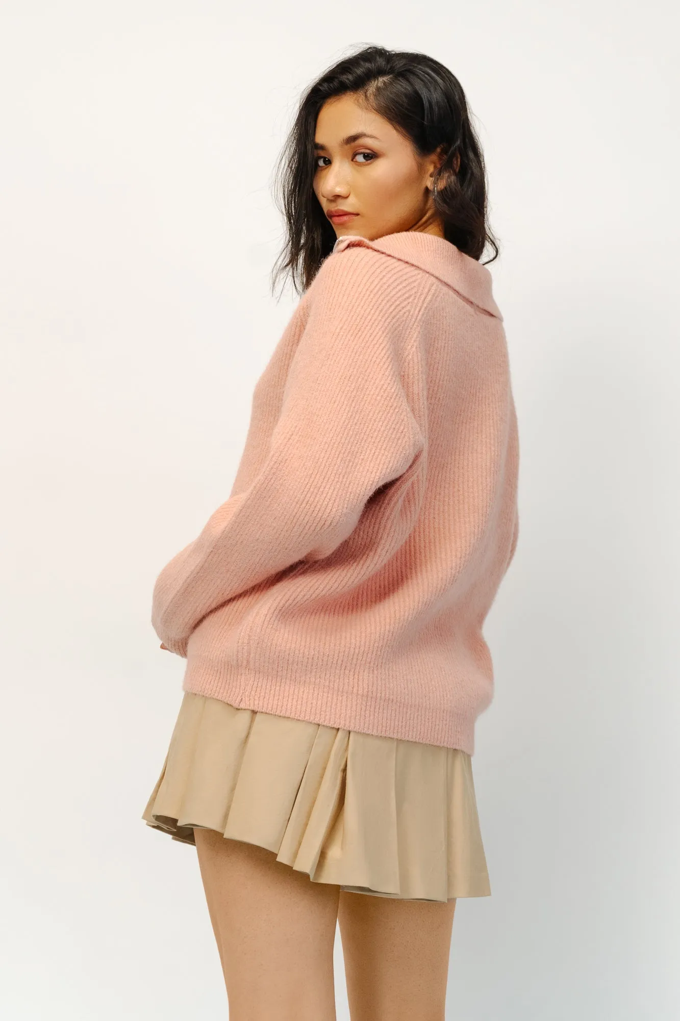 Peach Front Zip Sweater