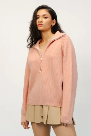 Peach Front Zip Sweater