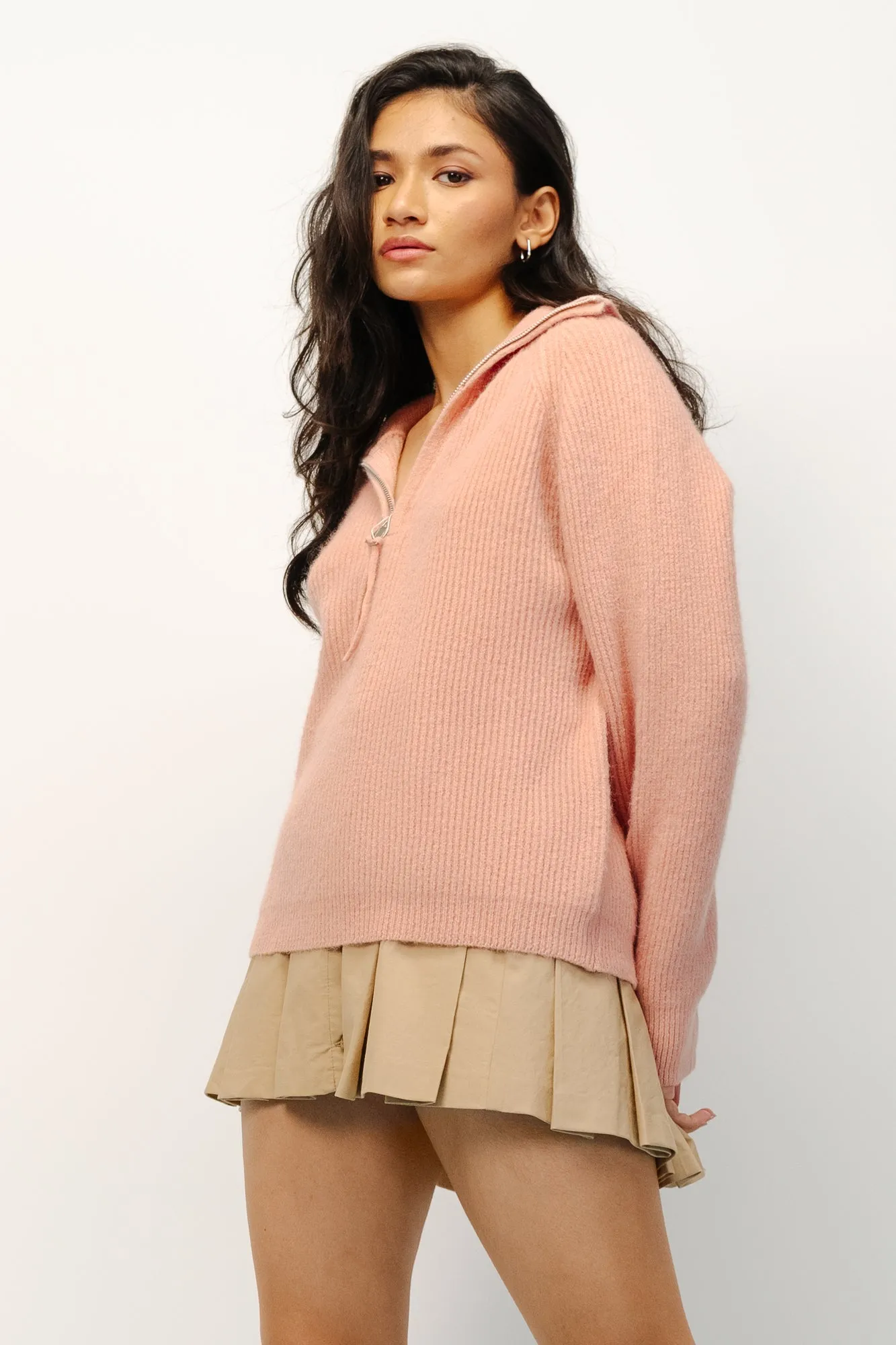 Peach Front Zip Sweater