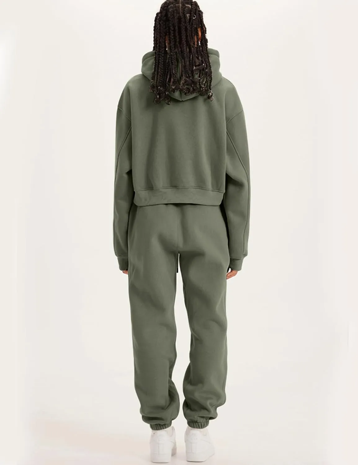 PEHMEA Women's 2 Piece Sweatsuit Outfits, Winter Comfy Lounge Sets for Women, Fleece Hoodies Crop Pullover with Joggers Pants