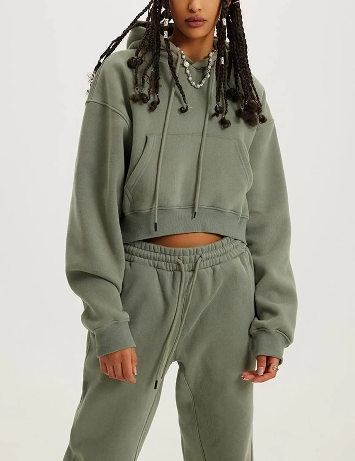 PEHMEA Women's 2 Piece Sweatsuit Outfits, Winter Comfy Lounge Sets for Women, Fleece Hoodies Crop Pullover with Joggers Pants