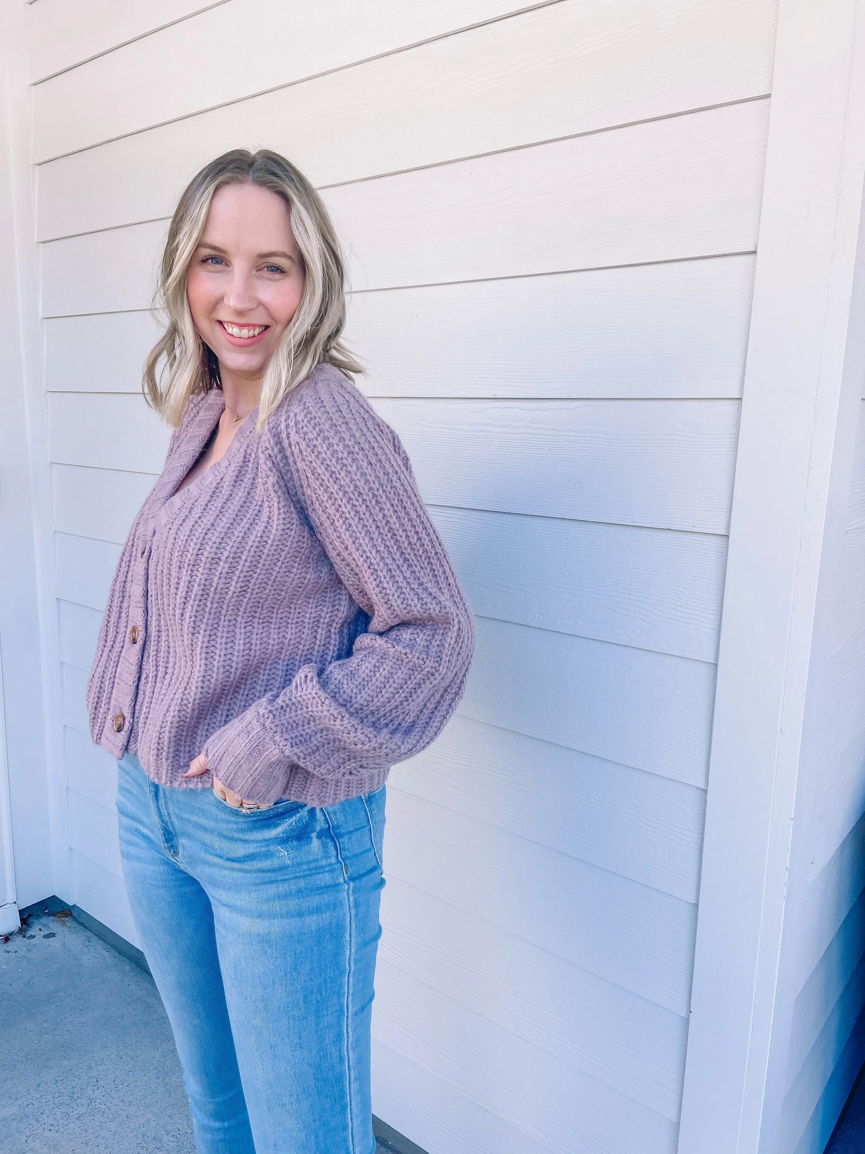 Pick it Up Cardigan in Mauve