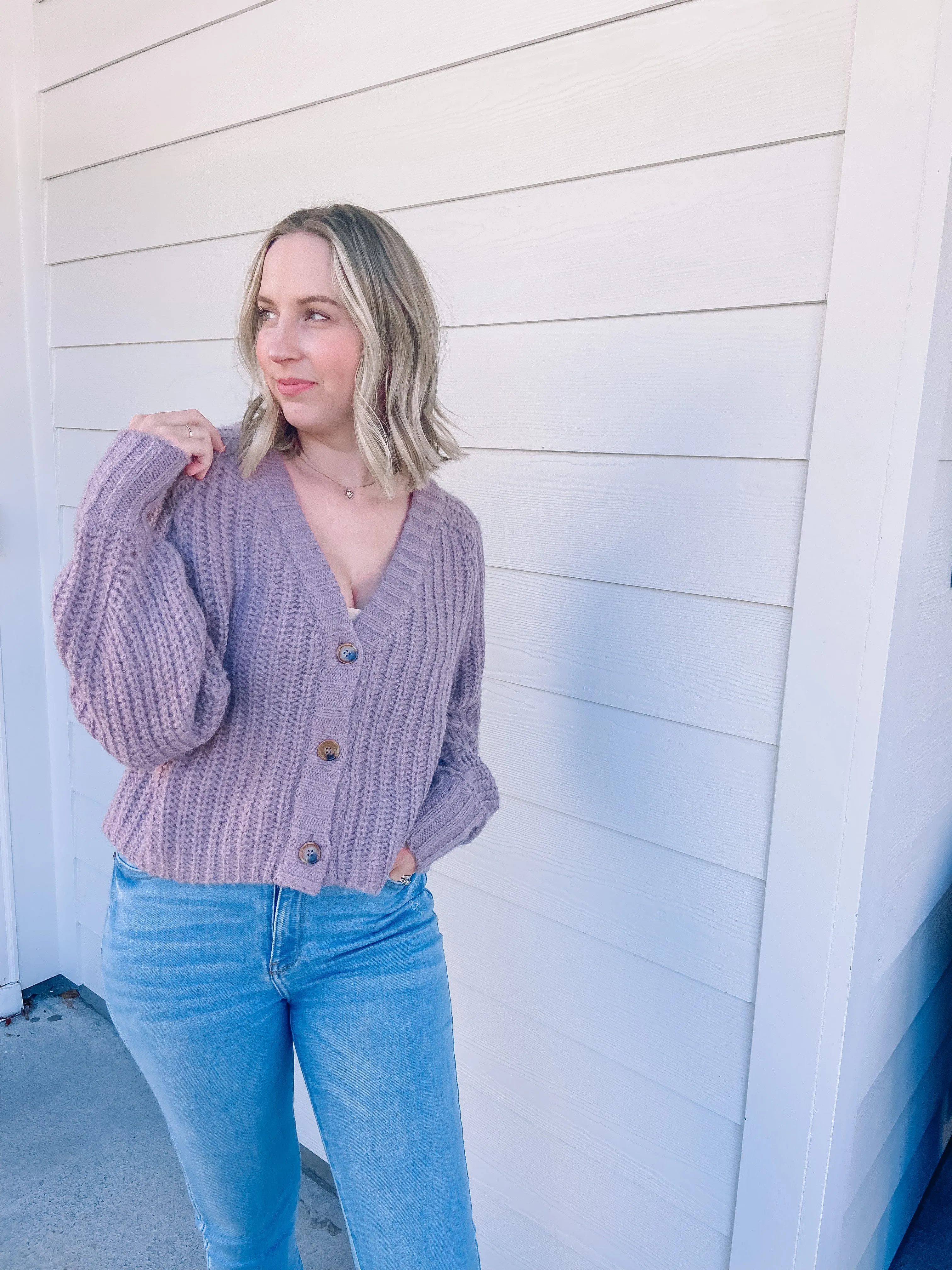Pick it Up Cardigan in Mauve