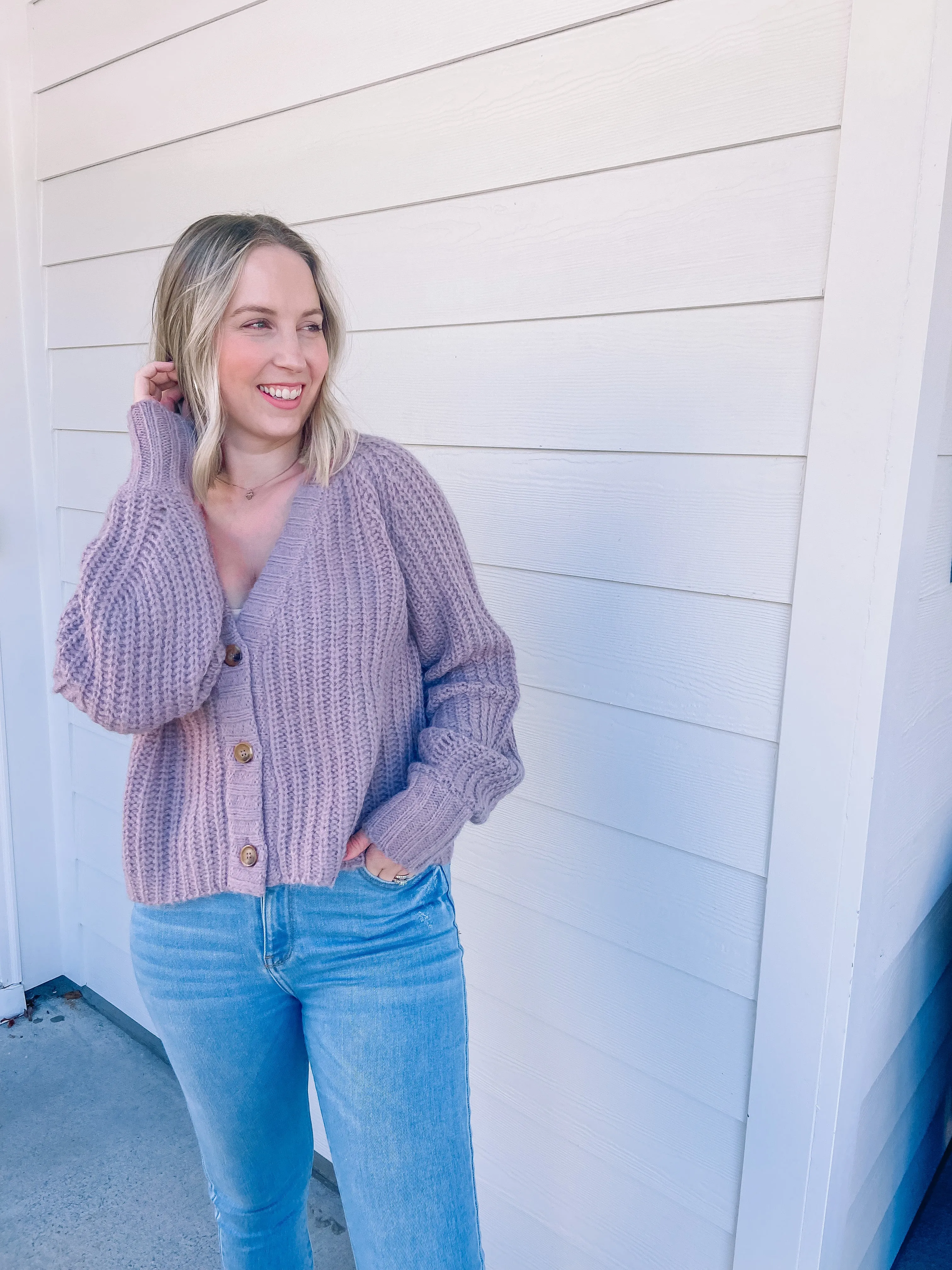 Pick it Up Cardigan in Mauve