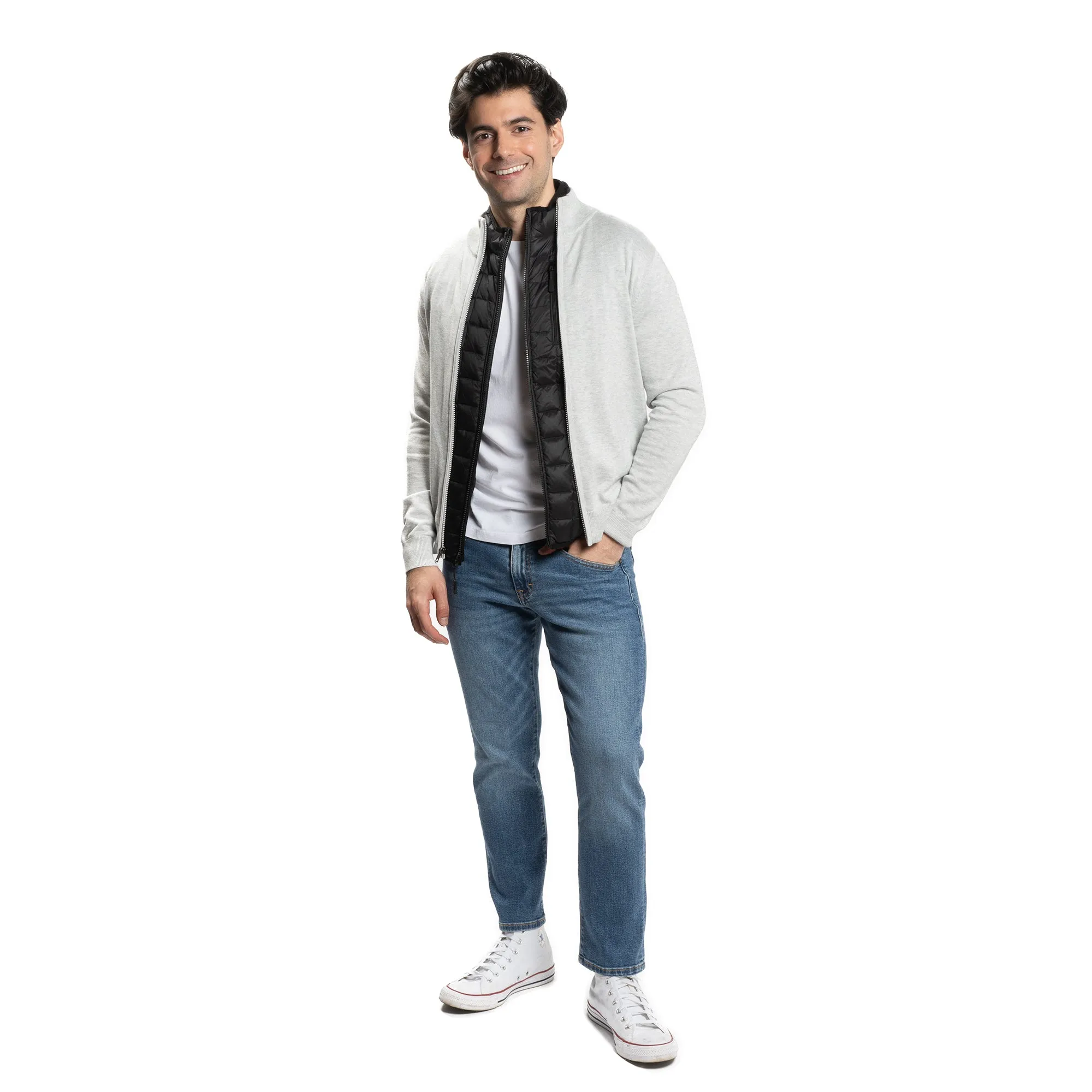 Pima Cotton Zip Sweater - Light Grey