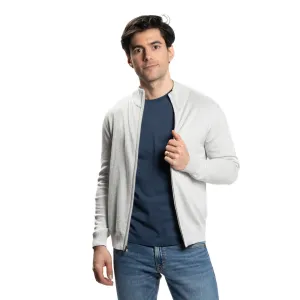 Pima Cotton Zip Sweater - Light Grey