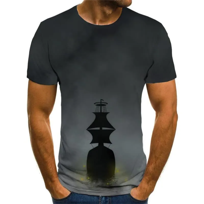 Pirate T-shirt Men Sail Tshirts Casual War Funny T shirts Ocean Shirt Print