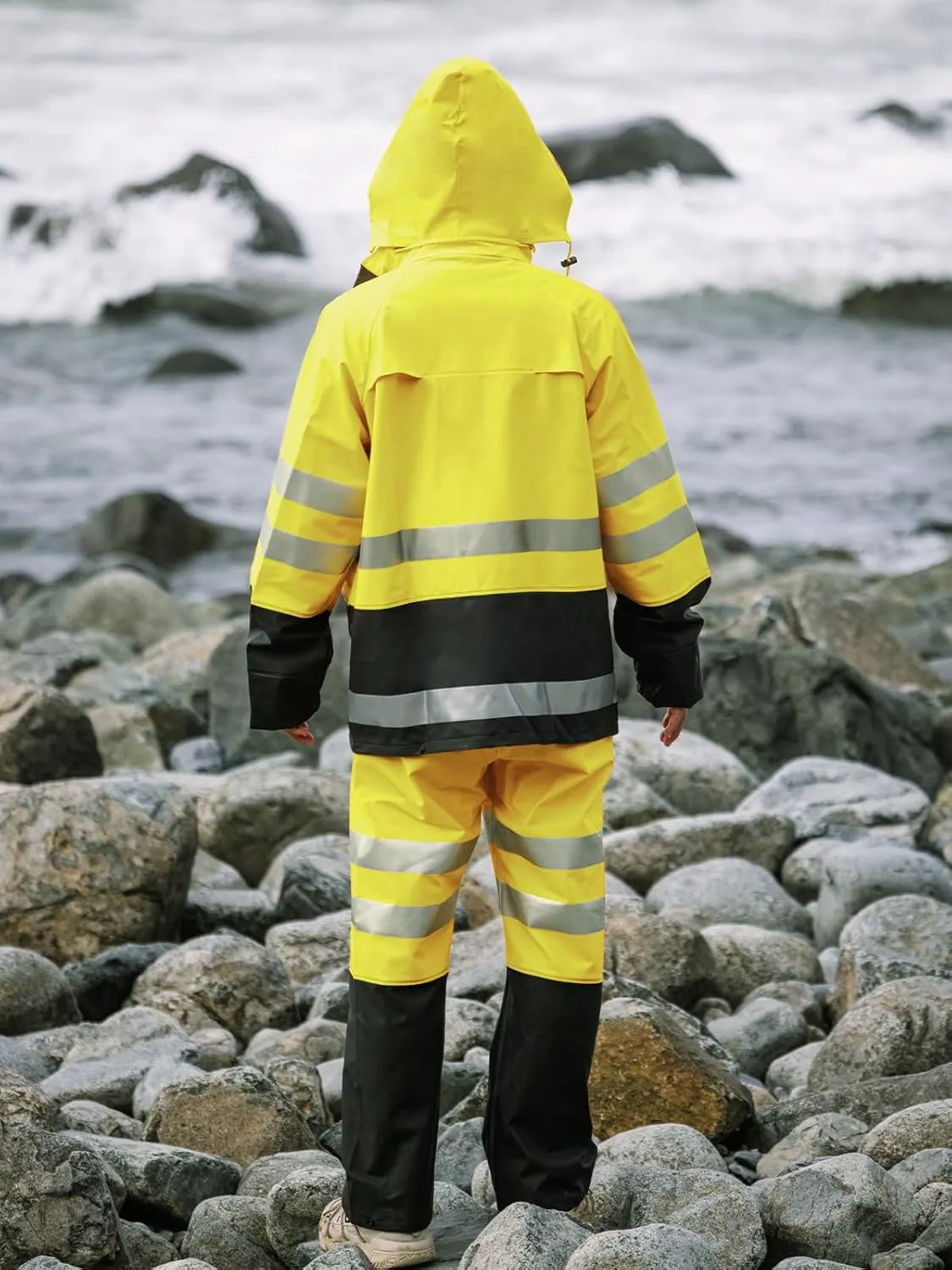 Rain Suits Waterproof for Men & Women Heavy Duty Rain Gear High Visibility Reflective Jacket Bib Pants