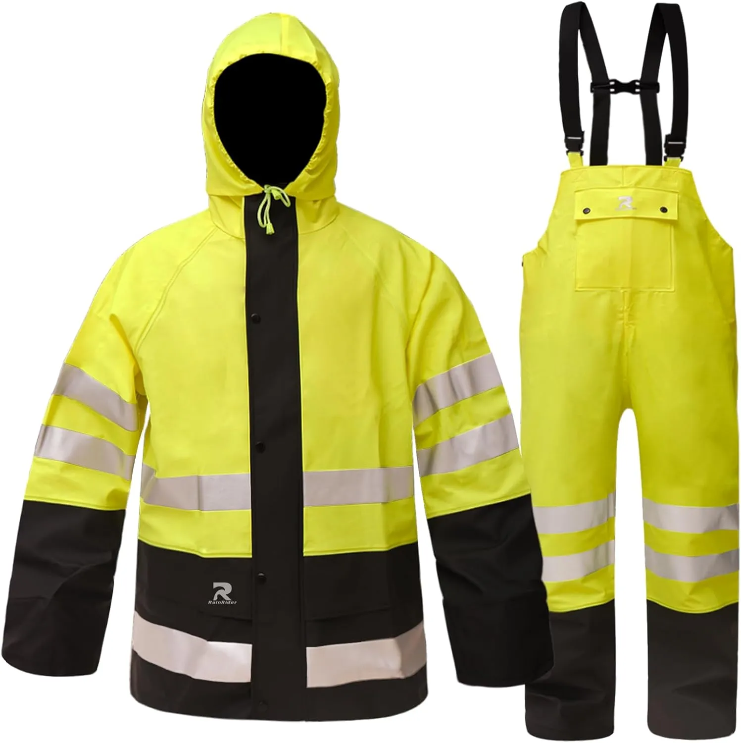 Rain Suits Waterproof for Men & Women Heavy Duty Rain Gear High Visibility Reflective Jacket Bib Pants